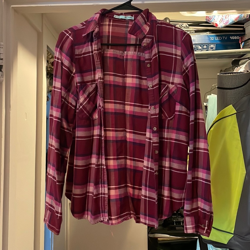 Plaid pink long sleeve, size medium, great condition, so comfortable!